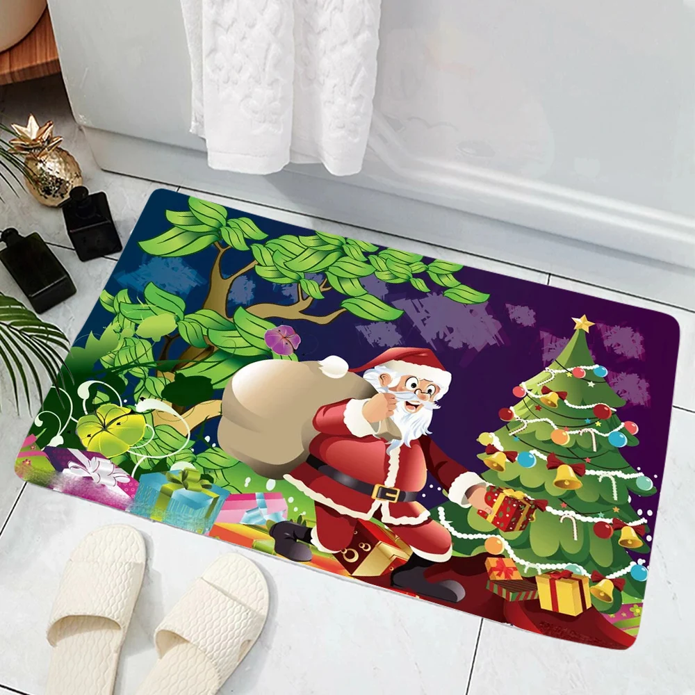 

CLOOCL Merry Christmas Santa Claus Christmas Tree Doormats Decor 3D Carpet Absorbent Non-slip Door Mat Entrance Bathroom Mat