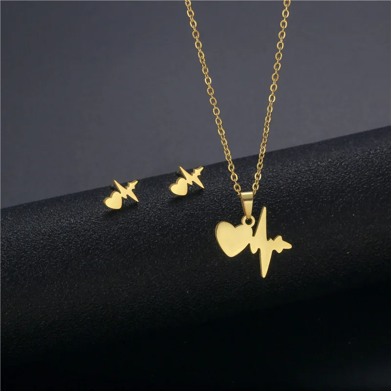 

Small Stainless Steel Nurse Love Heart ECG Heartbeat Pendant Chain Necklace Jewelry Wedding Love You Women Mother Jewelry