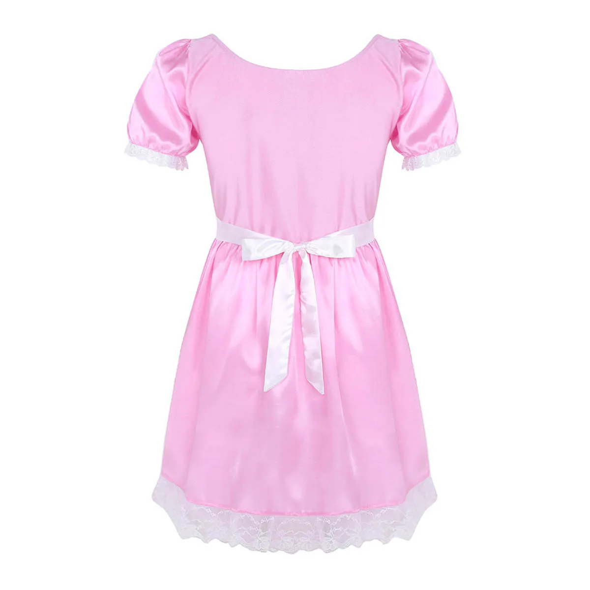 3Pcs Mens Sissy Maid Uniform Fancy Dress Costume Role Playing Games Outfit Short Sleeve Satin with Choker and Headband - купить по