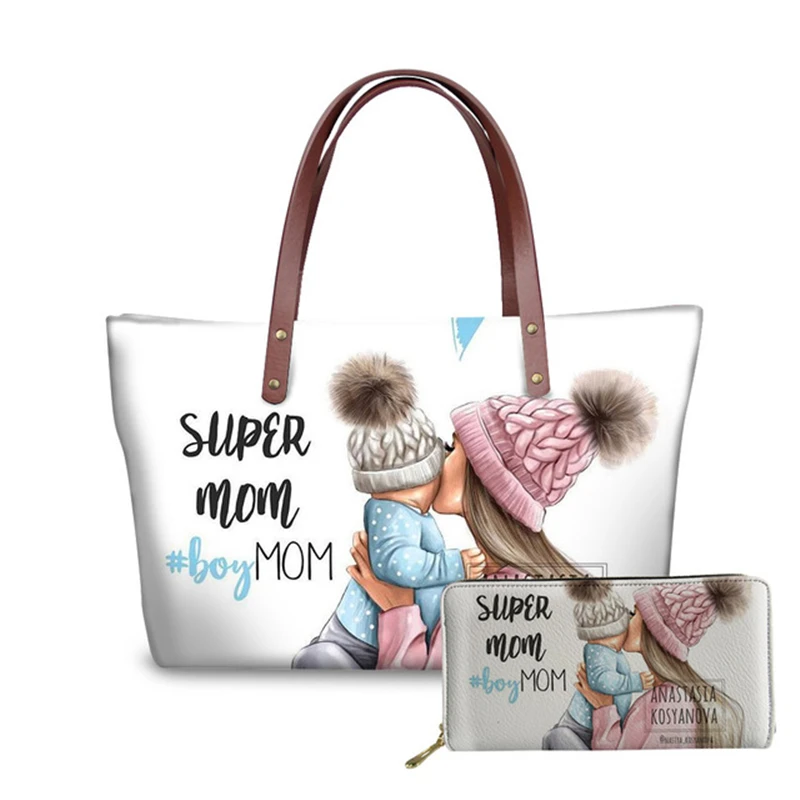 INJERSDESIGNS Luxury Handbags&Purse Set Super Mom&Baby Print Tote Bags For Women 2020 Lady Shoulder Bag Fashion Females Handbag