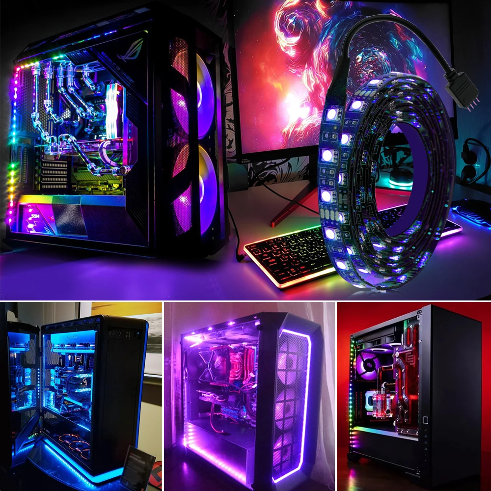 Светодиодная лента Sata 5050 12 В RGB 0 5 м 1 2 гибкая светодиодная для ПК компьютера с