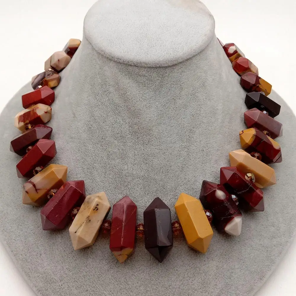 

Natural Multi Color Mookaite Double Terminated Pointed Necklace 18" hyperbole style choker necklace for women