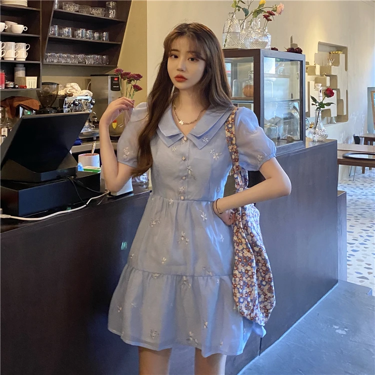 С изящным кукольным воротником обшитым поляризованные шифоновая рубашка юбка