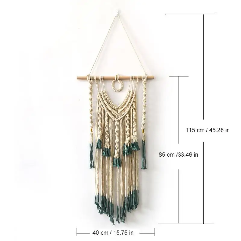 Настенный зеленый и бежевый Плетеный гобелен с кисточками настенный