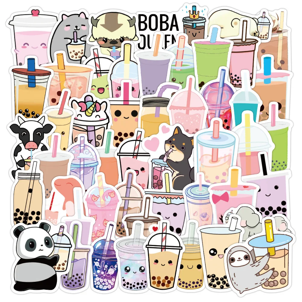 

10/30/50PCS Kawaii Cute Pearl Milk Tea Stickers Aesthetic for Laptop Phone Fridge Waterproof Graffiti Sticker Packs Kid Toy