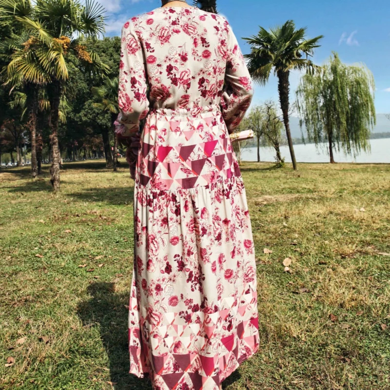 Винтажное шикарное женское богемное Платье макси с цветочным принтом и