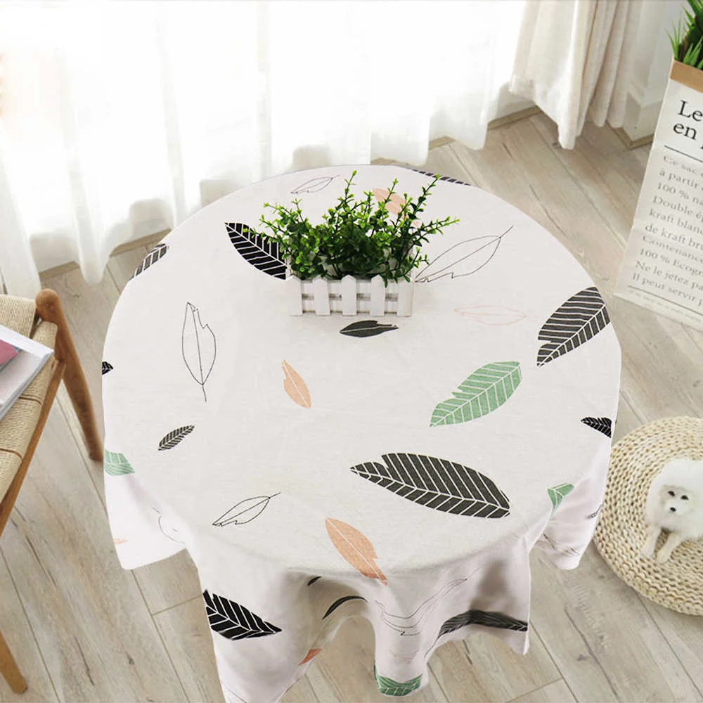 

Japan Style Tablecloth Cotton Linen Round Table Cloth Nordic Table Cover for Home Wedding Party Decoration Printed White Yellow