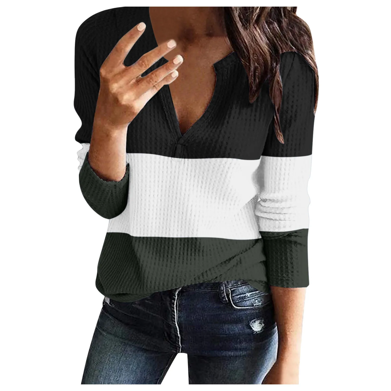 

Womens Long Sleeve Blouse Fashion Sexy Casual Patchwork V Neck Shirts Daily Holiday Shirt Blouse Tops Blusas Mujer De Moda #672