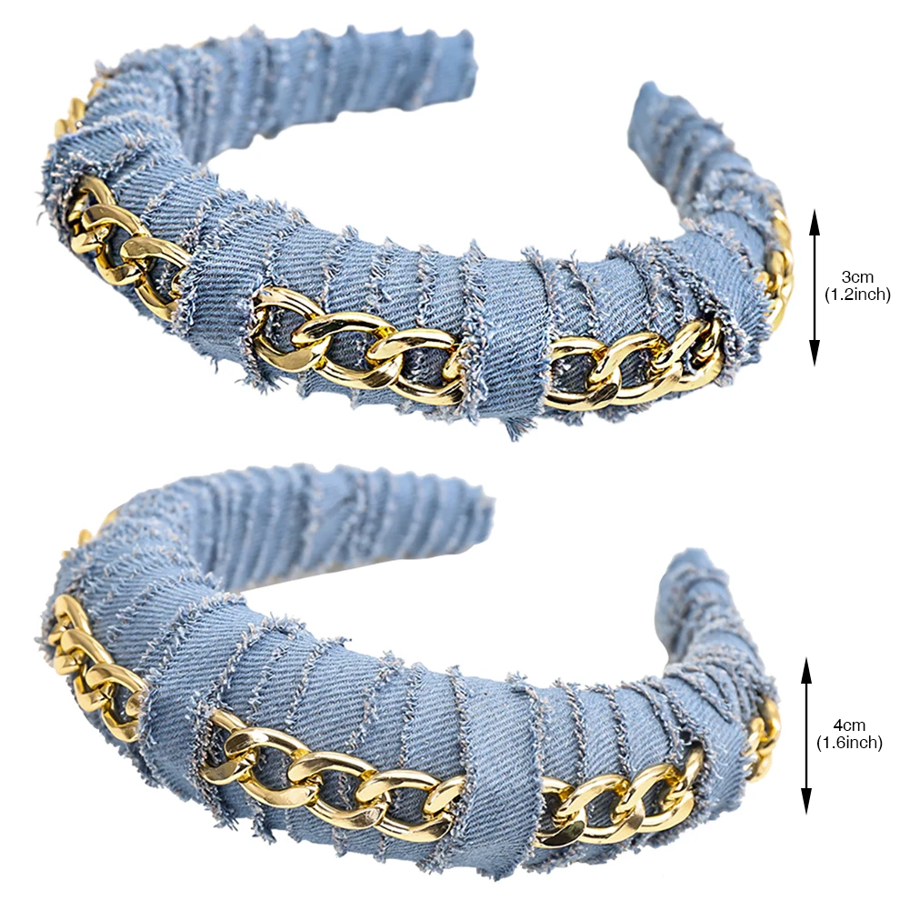 

Women Vintage Jean Fabric Solid Color Hair Hoop Chain Headband Hair Accessory