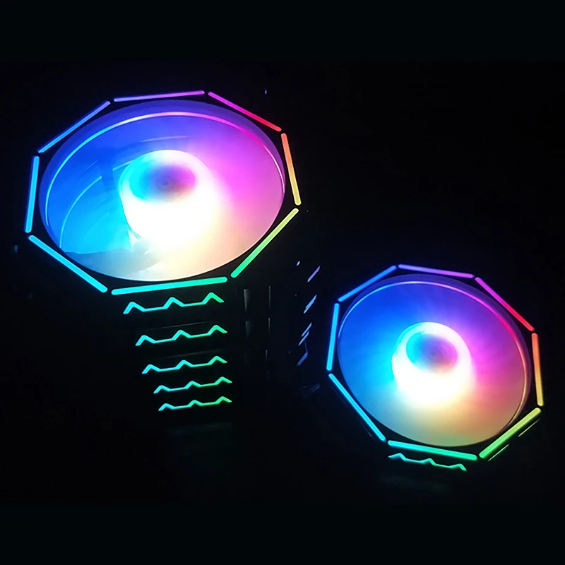 

COOLMOON RGB Chassis Fan, 12cm Silent Polygonal Light Inside and Outside+Music Controller Computer Cooling Fan CPU Fan (6 Pcs)