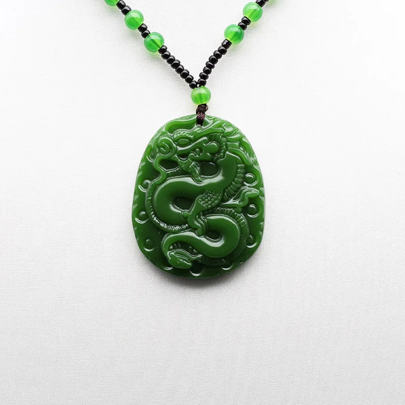 

Dragon Natural Green Jade Pendant Necklace Chinese Hand-Carved Charm Jadeite Jewelry Fashion Amulet for Men Women Lucky Gifts
