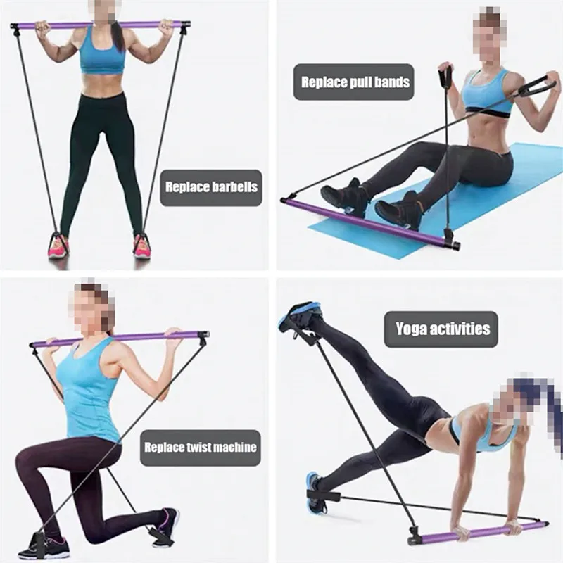 

Multi-Functional Pilates Yoga Tension Bar Chest Extension Arm Yoga Pilates Fitness Bar With Resistance Band For Body Workout