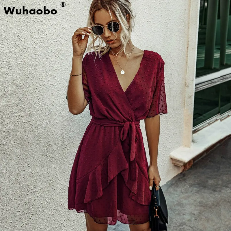 Wuhaobo 2020 бренд Летний комбинезон в горошек пляжное мини-платье для женщин Мода V