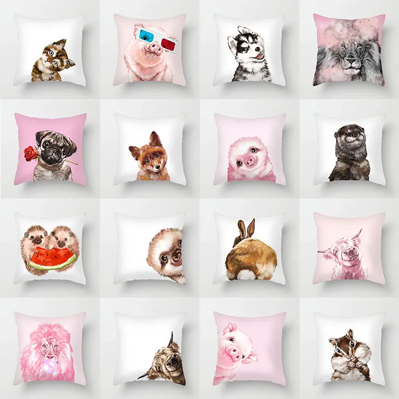 

Fresh Cartoon Animal Home Decoration Pillow Cover 18x18in /45x45cm Car Seat Office Cushion Cover Fluff Pillowcase