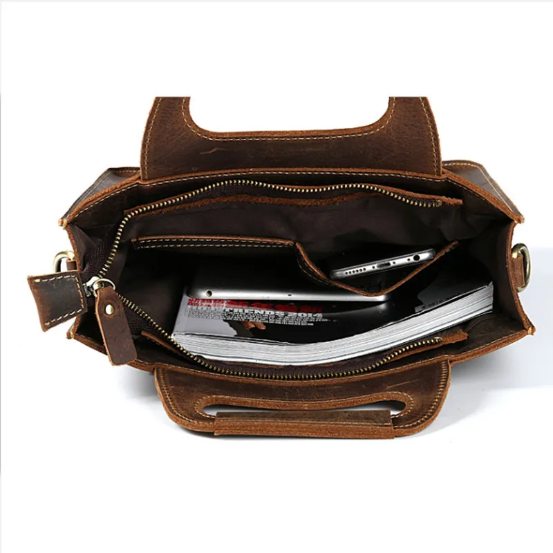 Genuine Leather Men's Messenger Bag Shoulder Crossbody Bag For 12 inch laptop Men Cow Leather Briefcase Vintage Handbag Tote