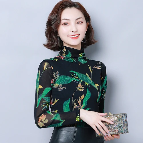 Новинка осени 2019 Популярные Эластичные женские рубашки с высоким воротником и