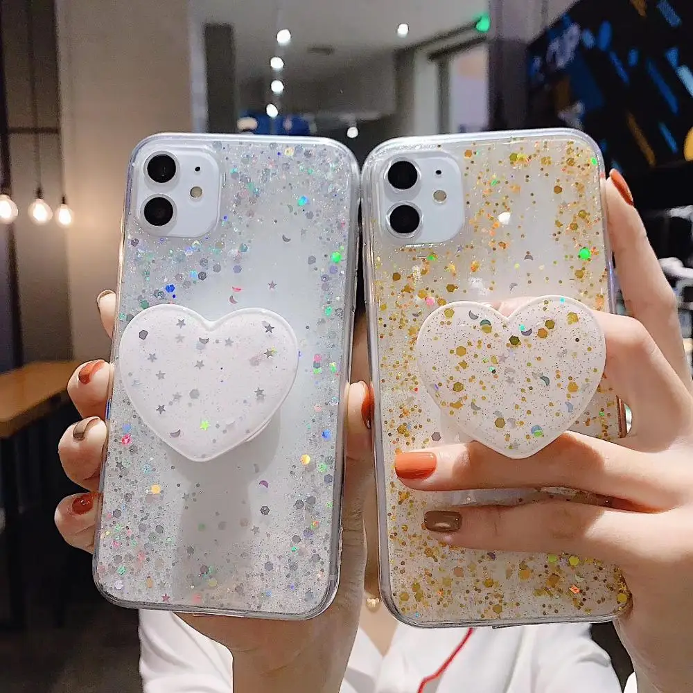 glitter powder Case For iPhone 6s 7 8Plus X XR XS Max holder Epoxy Soft TPU Phone Back Cover |