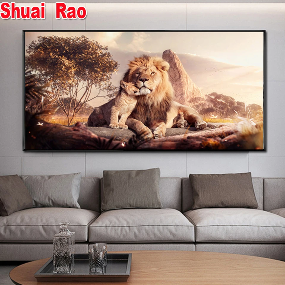 

5D diy Diamond Painting Mom and Baby Lions,Animals diamond mosaic full square Round drill kit embroidery DIY Handmade Gift,