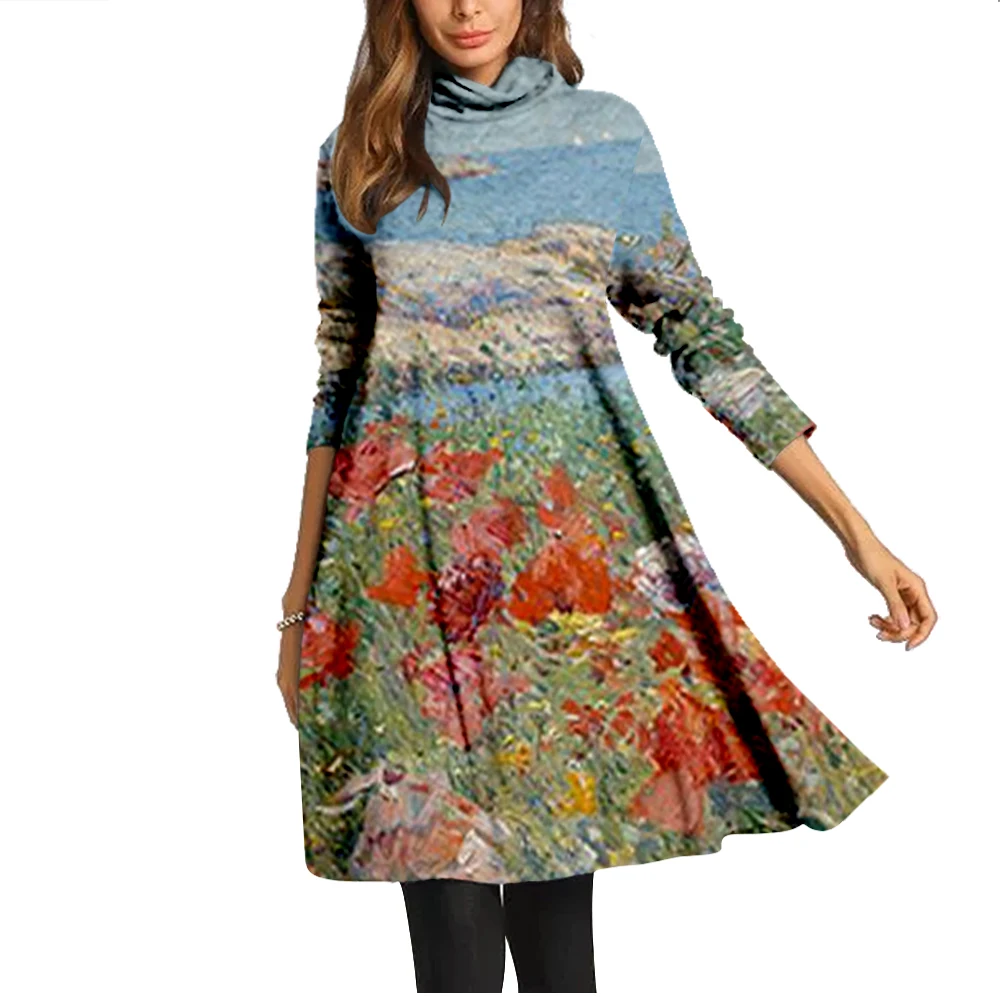 

Новинка женское платье с цифровой печатью с изображением картины маслом