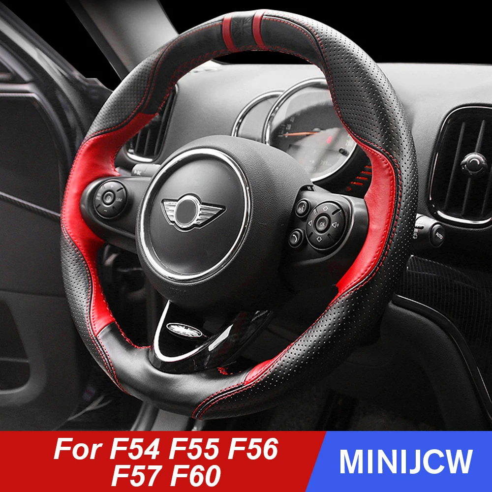 

Car Steering Wheel PU Leather Cover Decoration Protector For Mini Cooper JCW S F54 F55 F56 F60 Countryman Car Accessories