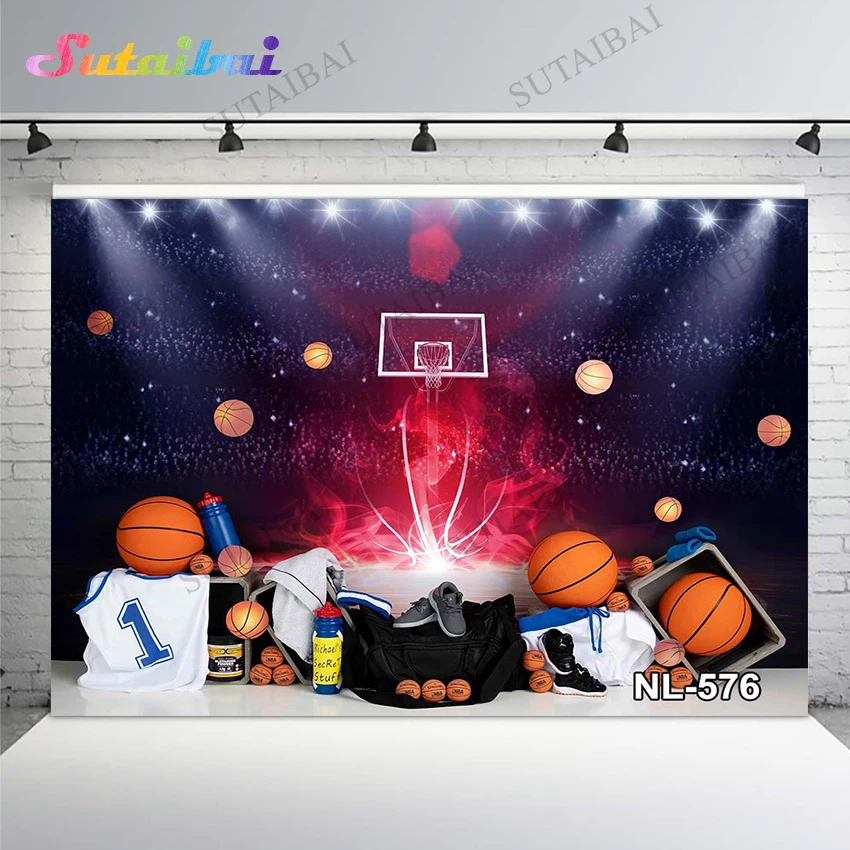 

Basketball Court Stadium Photography Backdrop Baby Boy 1st Birthday Cake Smash Background Basketball Sport Decoration Banner