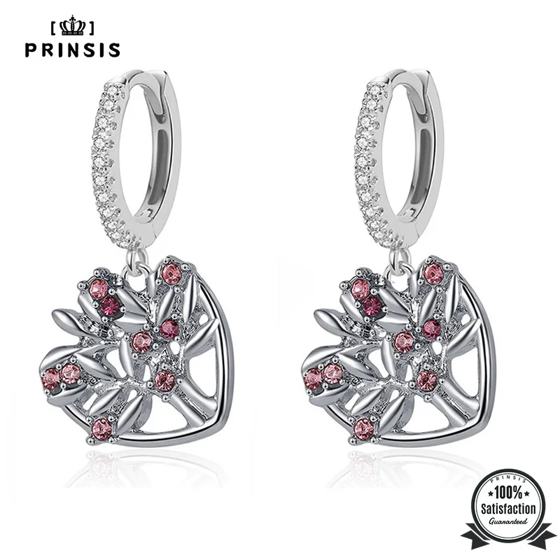 Женские серьги-кольца с розовым фианитом, на День святого Валентина