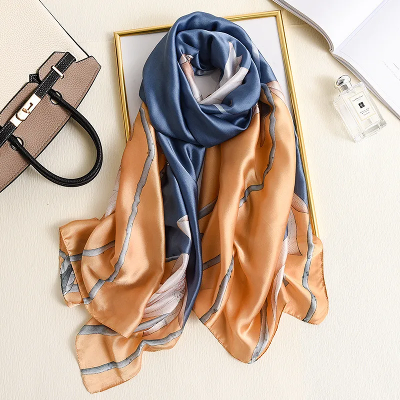 

New style Chinese luxury Silk Autumn and winter Lady Popular Print silk scarf Women Sunscreen Shawl Fashion Headscarf