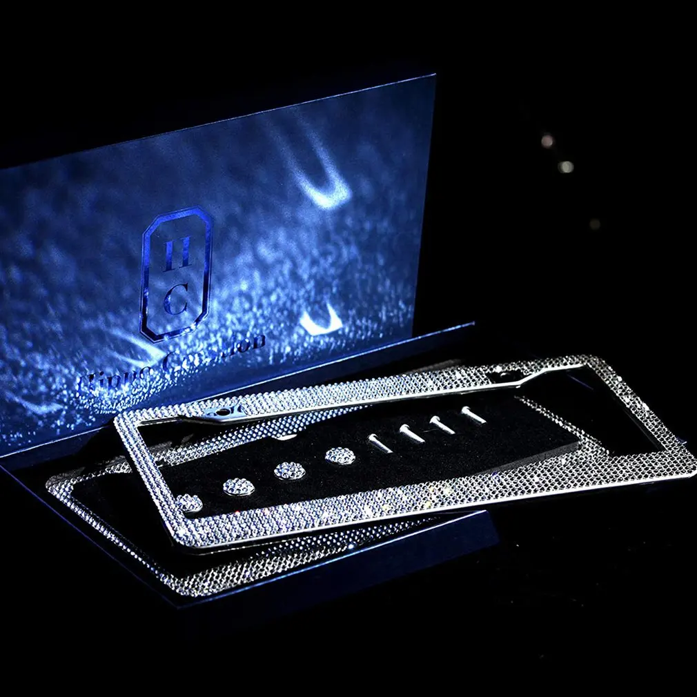 

US Model License Plate Frame Vintage Rhinestone Bling Crystal Exquisite Luxury Handcrafted Car License Plate Frame Decoration