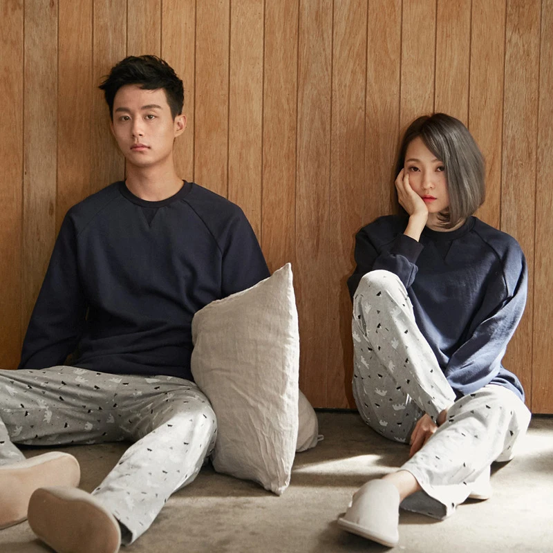 Женский пижамный комплект осенняя Вязаная хлопковая пижама с длинным рукавом и