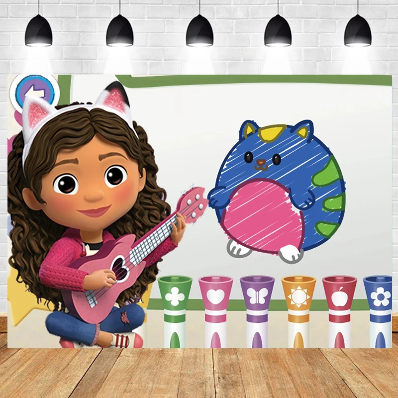 

Custom Magical Cat Kitten Dollhouse Backdrop Girls Happy Birthday Party Decoration Photo Background Toys Gabby Banner Studio