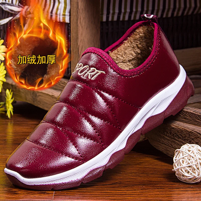 Теплые искусственная кожа ПУ Водонепроницаемый женские зимние сапоги на плоской