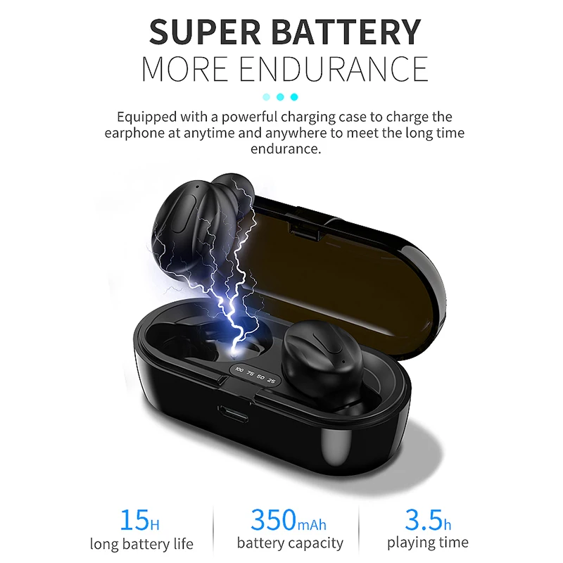 

TWS Wireless Bluetooth Headset Noise Reduction Sports Waterproof Headset Mini Binaural Earbuds Stereo Music Earpiece