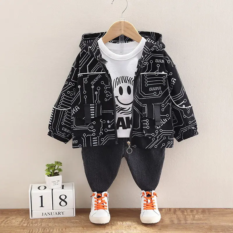 Los ni&ntilde;os de primavera ropa Casual beb&eacute; ni&ntilde;os ni&ntilde;as sudaderas con capucha abrigo chaqueta camiseta pantalones 3 unids/set ni&ntilde;os ch&aacute;ndal infantil 1, 2, 3, 4 5 a&ntilde;os-1
