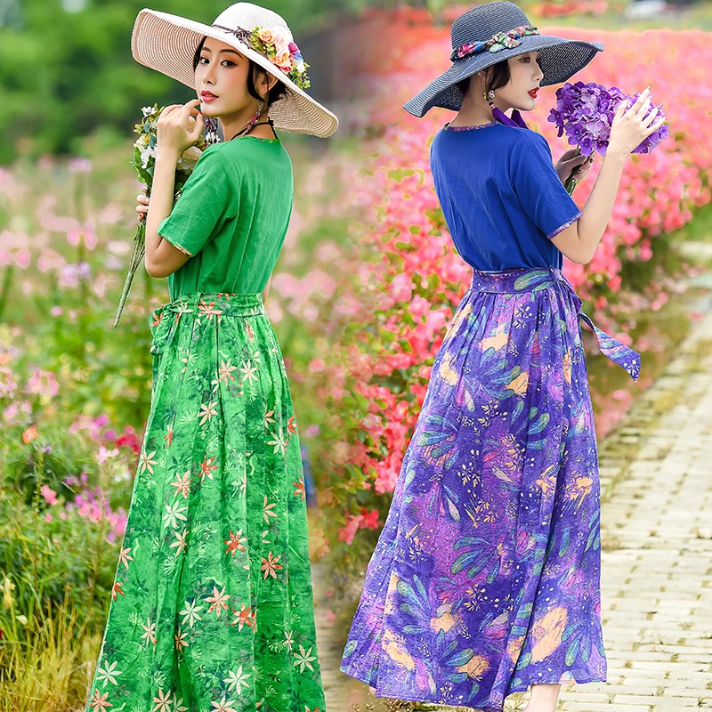 Spring Summer Vintage Dress Women Floral Boho Long Beach Party Maxi Green Women's Dresses V Neck Vestido KJ4010 | Женская одежда