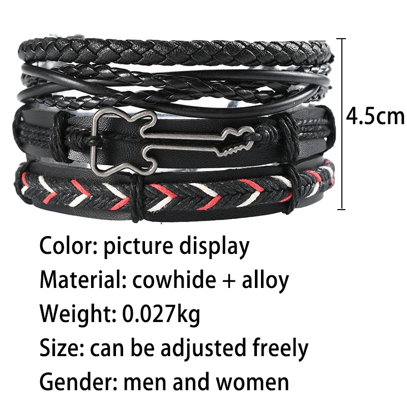 

4-piece Set/men's Braided Winding Leather Bracelet Retro New Fashion Handmade Men's Bracelet Bracelet Wholesale Jewelry Gift