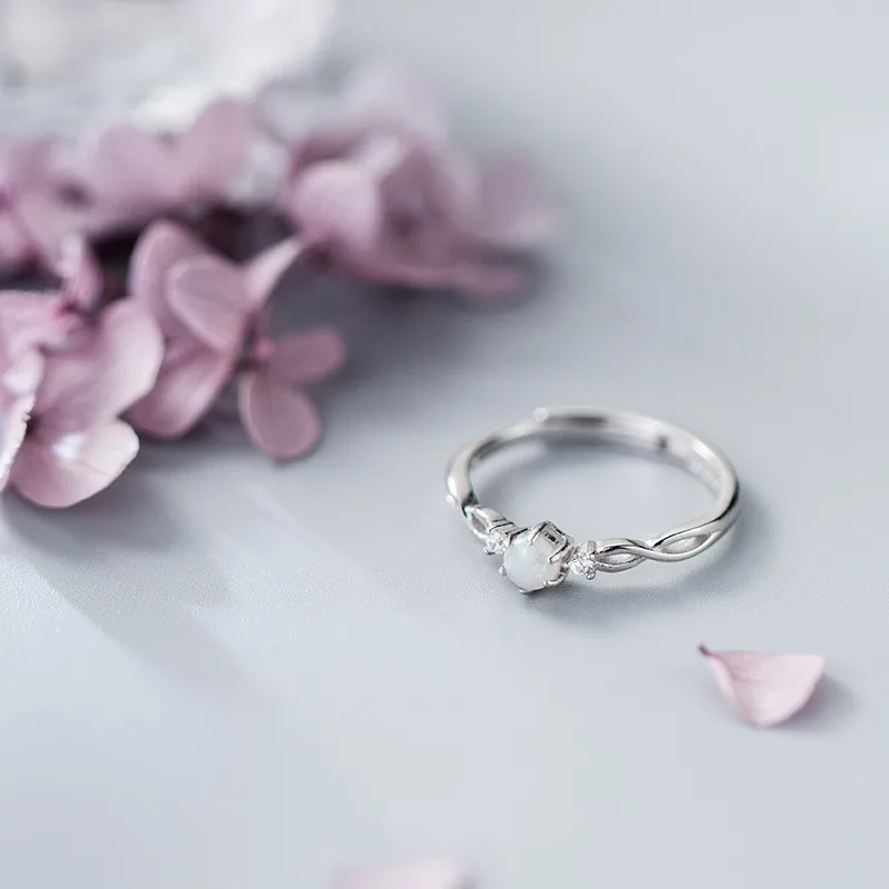 

S925 Стерлинговое Серебро, корейская мода, синтетический опал, Кристальное кольцо, открытое регулируемое, для женщин, девушек, леди, обручальн...