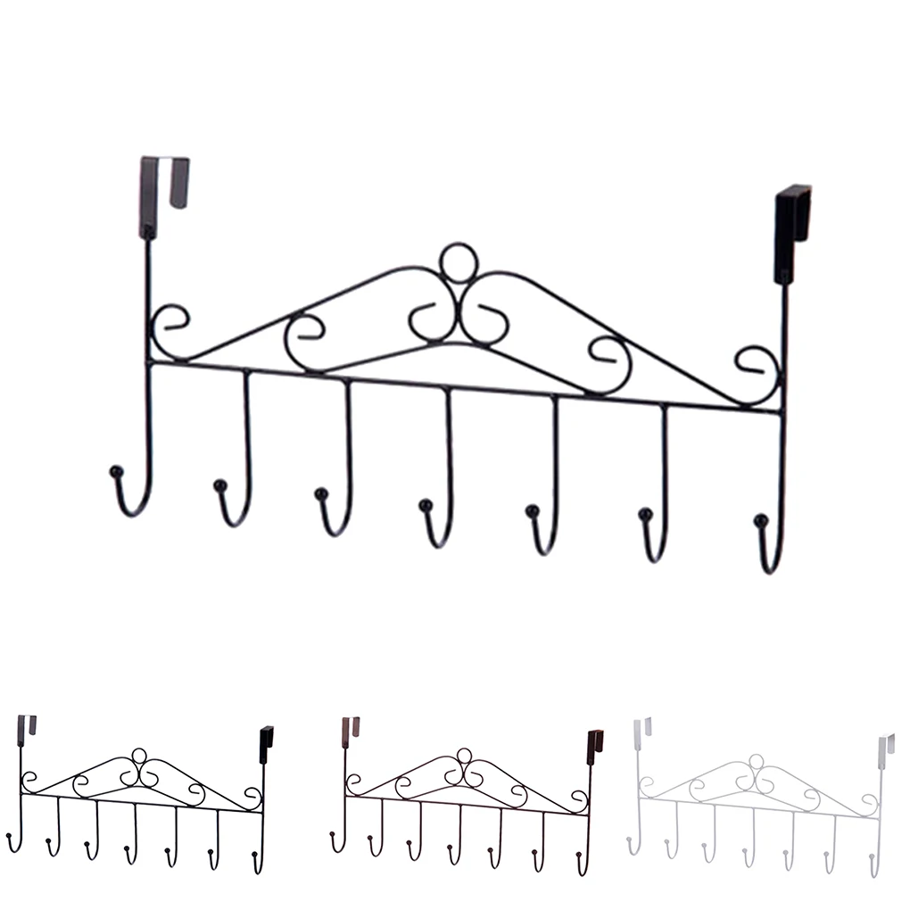 

2 Pieces Over Door Hanger with 7 Hooks Metal Towel Hat Coat Hooks Hanging Storage Rack Overdoor Organizer - Black