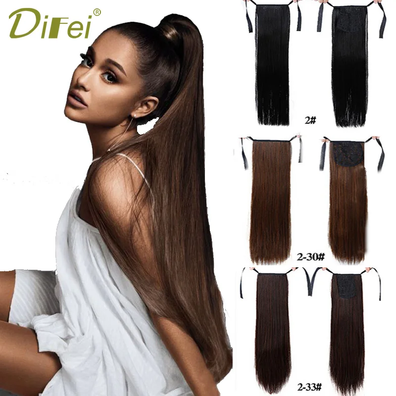 DIFEI 3Colors Long Straight Synthetic Ponytail High Temperature Fiber Clip in Drawstring Hairpieces for Women | Шиньоны и парики