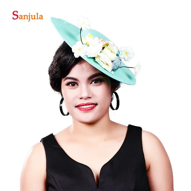 Бирюзовые шляпы для выпусквечерние вечера женщин ручной работы с цветами