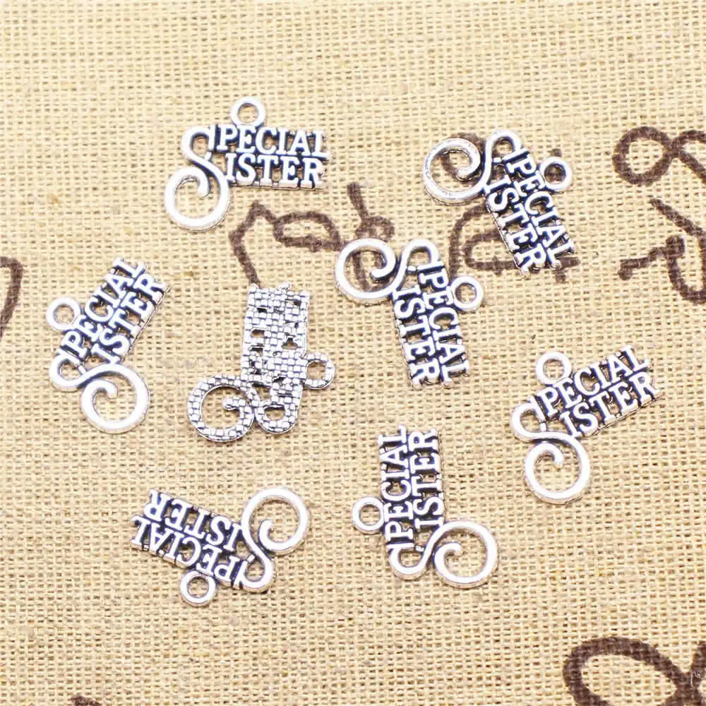

20Pcs Jewelri Pendant Sister Charms Antique Silver Color 15X18mm