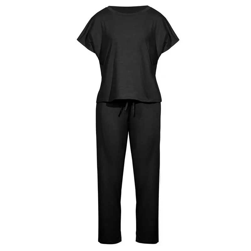 

KALENMOS 2 Piece Sets Women Summer Sports Jogger Tracksuit Solid Short Sleeve Sweatshirt Sportswear Trousers Suit Plus Size New