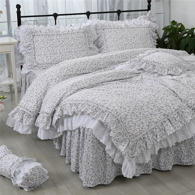 

Super hot bedding set Romantic lace ruffle duvet cover print decorative pillowcases Queen bed sheet Coverlet quilt cover set