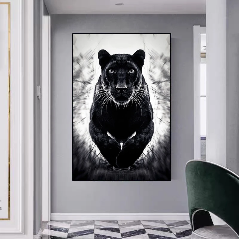 Заказывай картину "Черный пантер и белый холст" для оформления интерьера гостиной или спальни (без рамы).