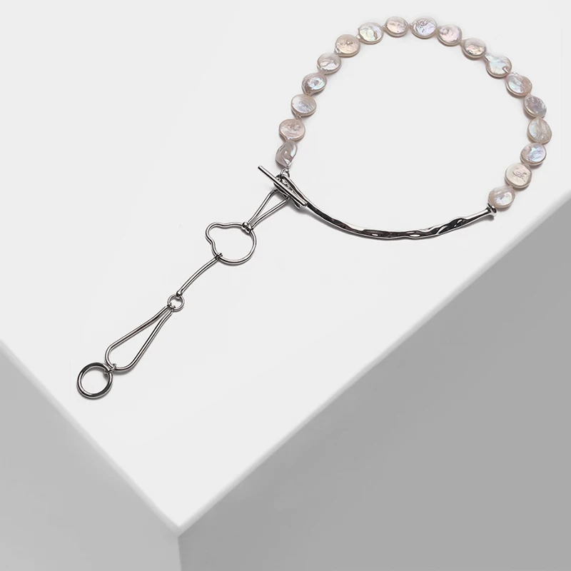 Ожерелье с натуральным жемчугом геометрическим дизайном|Ожерелья подвеской| |