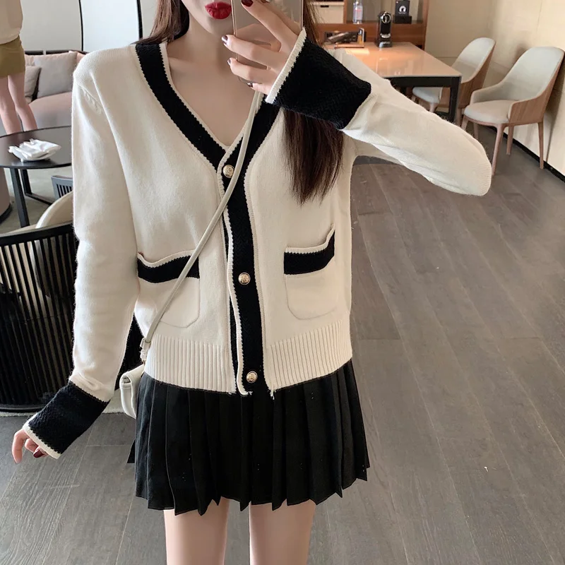 Новинка Осенняя рубашка COIGARSAM Женские топы с длинным рукавом Свободный вязаный