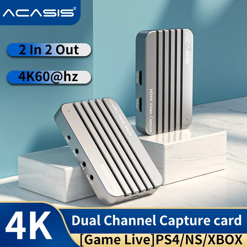 

Плата захвата Acasis 4K 60 Гц, совместимая с HDMI, для записи аудио и видео, игр в реальном времени, Type-C 1080p, для Switch PS4