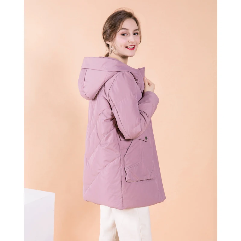 2019 Fashion Women Duck Down Coat Solid Color Thicken Hooded White Jacket |