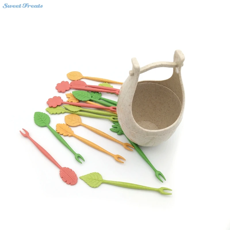 16 шт. набор зеленых биоразлагаемых вилок для фруктов и салатов | Дом сад