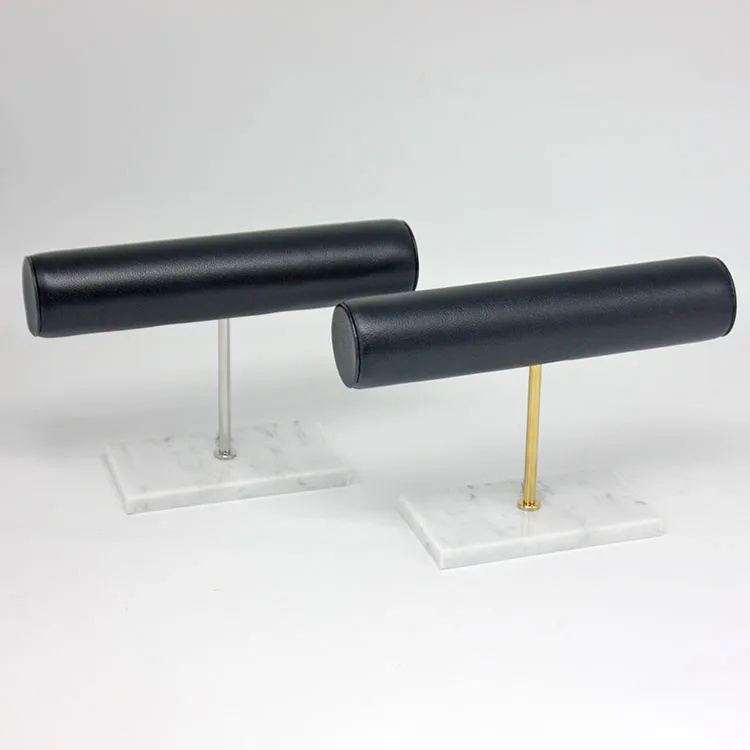

White Marble Display Stand Shoot Props Stainless Steel PU Leather Bracelet Storage Watch Stand