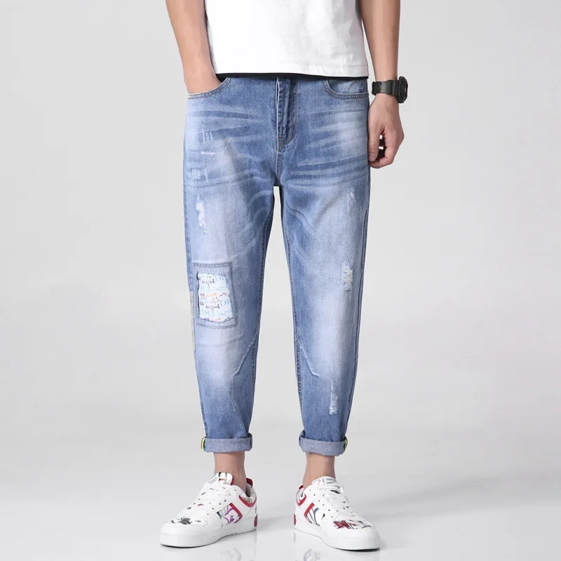 

Fashionable And New Style Men's Summer Loose Patch Denim Cropped Harem Pants Amazon Jeans